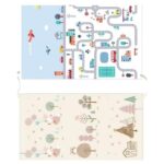 Covoras de Joaca pentru Copii Termic cu 2 Fete, Embo, Model Vulpi si Pista de Masini, cu Spuma, Impermeabil, Antiderapant, 200cm x 180cm x 0.8cm