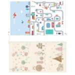 Covoras de Joaca pentru Copii Termic cu 2 Fete, Embo, Model Vulpi si Pista de Masini, cu Spuma, Impermeabil, Antiderapant, 200cm x 160cm x 0.6cm