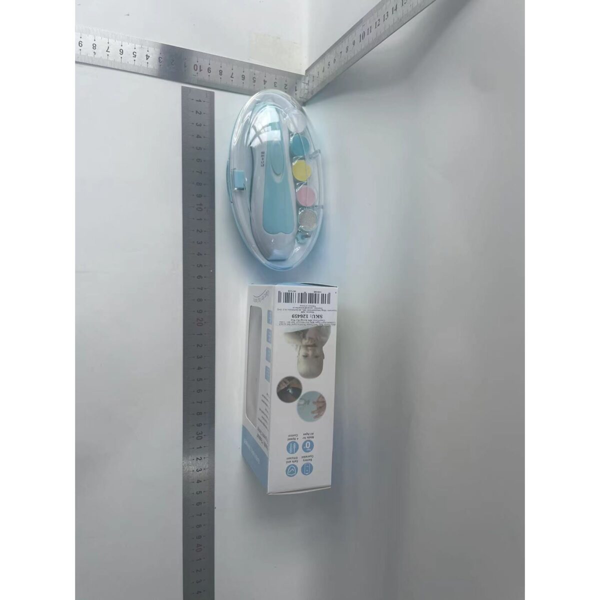 Set Pila Electrica pentru Copii si Bebelusi, Embo, ABS, 6 Accesorii, cu Lumina LED, Albastru Alb - imagine 2