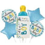 Baloane decorative GENDER REVEAL PARTY, Embo, Figurina Sticla, Model IT'S A BOY, Set din 5 baloane, 40 x 77 cm, pentru Botez, Albastru