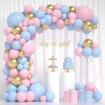 Baloane decorative pentru BABY SHOWER, Embo, Arcada Set 106 baloane din latex, Model Petrecere, Baloane Party, 12 cm, 30 cm, 45 cm, Roz, Albastru, Gold