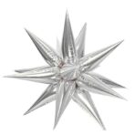 Balon din Folie Metalizata, Embo, Figurina Stea 3D, 66 cm, Ambalaj Individual, Pai inclus, Umflare cu Aer sau Heliu, Argintiu