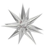 Balon din Folie Metalizata, Embo, Figurina Stea 3D, 66 cm, Ambalaj Individual, Pai inclus, Umflare cu Aer sau Heliu, Argintiu
