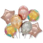 Baloane pentru aniversare, Embo, tematica Happy Birthday, set 7 baloane, 3 in1 Balon 86 x 110 cm, 2 Stele, 2 Rotunde, din folie de aluminiu, pai de carton inclus, Multicolor