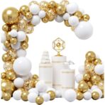 Baloane pentru Arcada decorativa, Embo, Set 127 baloane din Latex, Model Petrecere pentru Arcada, Baloane Party, 12 cm, 25 cm, 30 cm, Alb Gold - imagine 2