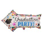 Balon din Folie Metalizata, Embo, Figurina Sageata, Tema Absolvire, 82x50 cm, Ambalaj Individual, Pai Inclus, Umflare cu Aer sau Heliu, Multicolor