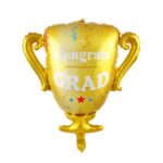Balon din Folie Metalizata, Embo, Figurina Cupa, Tema Absolvire, 65x72cm, Ambalaj Individual, Pai Inclus, Umflare cu Aer sau Heliu, Galben