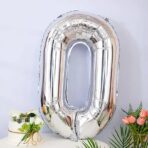 Balon din Folie Embo, Cifra 0, 81 cm, Pentru Aer sau Heliu, Bulk, Argintiu - imagine 3