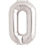 Balon din Folie Embo, Cifra 0, 81 cm, Pentru Aer sau Heliu, Bulk, Argintiu