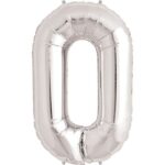 Balon din Folie Embo, Cifra 0, 81 cm, Pentru Aer sau Heliu, Bulk, Argintiu