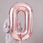 Balon din Folie Embo, Cifra 0, 81 cm, Pentru Aer sau Heliu, Bulk, Roz Auriu - imagine 4