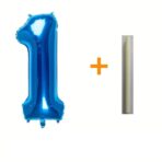Balon din Folie Embo, Cifra 1, 81 cm, Pentru Aer sau Heliu, Bulk, Albastru - imagine 2