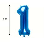 Balon din Folie Embo, Cifra 1, 81 cm, Pentru Aer sau Heliu, Bulk, Albastru - imagine 3