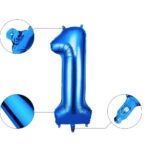 Balon din Folie Embo, Cifra 1, 81 cm, Pentru Aer sau Heliu, Bulk, Albastru - imagine 4