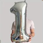 Balon din Folie Embo, Cifra 1, 81 cm, Pentru Aer sau Heliu, Argintiu - imagine 2