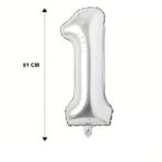 Balon din Folie Embo, Cifra 1, 81 cm, Pentru Aer sau Heliu, Argintiu - imagine 3