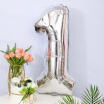 Balon din Folie Embo, Cifra 1, 81 cm, Pentru Aer sau Heliu, Argintiu - imagine 6