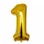 Balon din Folie Embo, Cifra 1, 81 cm, Pentru Aer sau Heliu, Bulk, Auriu