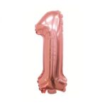 Balon din Folie Embo, Cifra 1, 81 cm, Pentru Aer sau Heliu, Roz Auriu