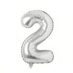 Balon din Folie Embo, Cifra 2, 81 cm, Pentru Aer sau Heliu, Bulk, Argintiu