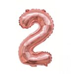 Balon din Folie Embo, Cifra 2, 81 cm, Pentru Aer sau Heliu, Bulk, Roz Auriu