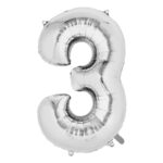 Balon din Folie Embo, Cifra 3, 81 cm, Pentru Aer sau Heliu, Bulk, Argintiu