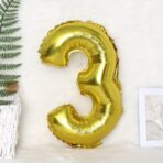 Balon din Folie Embo, Cifra 3, 81 cm, Pentru Aer sau Heliu, Auriu - imagine 2