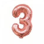 Balon din Folie Embo, Cifra 3, 81 cm, Pentru Aer sau Heliu, Bulk, Roz Auriu