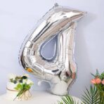 Balon din Folie Embo, Cifra 4, 81 cm, Pentru Aer sau Heliu, Bulk, Argintiu - imagine 2