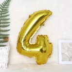 Balon din Folie Embo, Cifra 4, 81 cm, Pentru Aer sau Heliu, Bulk, Auriu - imagine 2