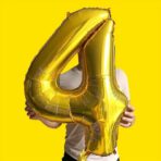 Balon din Folie Embo, Cifra 4, 81 cm, Pentru Aer sau Heliu, Bulk, Auriu - imagine 3