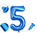Balon din Folie Embo, Cifra 5, 81 cm, Pentru Aer sau Heliu, Bulk, Albastru - imagine 3
