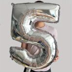 Balon din Folie Embo, Cifra 5, 81 cm, Pentru Aer sau Heliu, Bulk, Argintiu - imagine 3