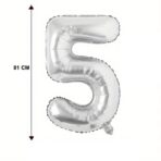 Balon din Folie Embo, Cifra 5, 81 cm, Pentru Aer sau Heliu, Bulk, Argintiu - imagine 4