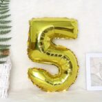 Balon din Folie Embo, Cifra 5, 81 cm, Pentru Aer sau Heliu, Bulk, Auriu - imagine 2