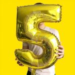Balon din Folie Embo, Cifra 5, 81 cm, Pentru Aer sau Heliu, Bulk, Auriu - imagine 3