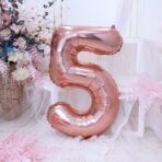 Balon din Folie Embo, Cifra 5, 81 cm, Pentru Aer sau Heliu, Bulk, Roz Auriu - imagine 4