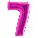 Balon din Folie, Embo, Cifra 7, Tema Aniversare, 81 cm, Ambalaj Individual, Pai inclus, Umflare cu Aer sau Heliu, Bulk, Mov