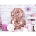 Balon din Folie Embo, Cifra 8, 81 cm, Pentru Aer sau Heliu, Bulk, Roz Auriu - imagine 4