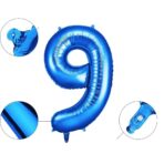 Balon din Folie Embo, Cifra 9, 81 cm, Pentru Aer sau Heliu, Bulk, Albastru - imagine 3