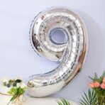 Balon din Folie Embo, Cifra 9, 81 cm, Pentru Aer sau Heliu, Bulk, Argintiu - imagine 2