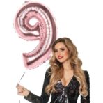 Balon din Folie Embo, Cifra 9, 81 cm, Pentru Aer sau Heliu, Bulk, Roz Auriu - imagine 3