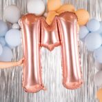Balon Folie Metalizata Litera M, Embo, 100 cm, Umflati cu Heliu sau Aer, Ambalaj Individual, Pai inclus, Rose Gold - imagine 5