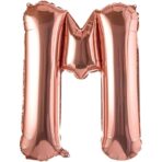 Balon Folie Metalizata Litera M, Embo, 100 cm, Umflati cu Heliu sau Aer, Ambalaj Individual, Pai inclus, Rose Gold