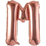 Balon Folie Metalizata Litera M, Embo, 100 cm, Umflati cu Heliu sau Aer, Ambalaj Individual, Pai inclus, Rose Gold