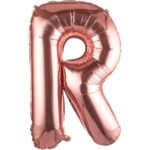 Balon Folie Metalizata Litera R, Embo, 100 cm, Umflati cu Heliu sau Aer, Ambalaj Individual, Pai inclus, Rose Gold