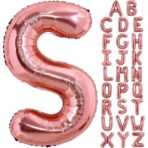 Balon Folie Metalizata Litera S, Embo, 100 cm, Umflati cu Heliu sau Aer, Ambalaj Individual, Pai inclus, Rose Gold - imagine 4