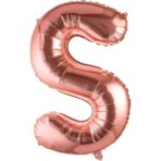 Balon Folie Metalizata Litera S, Embo, 100 cm, Umflati cu Heliu sau Aer, Ambalaj Individual, Pai inclus, Rose Gold