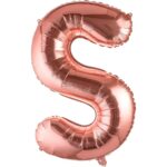 Balon Folie Metalizata Litera S, Embo, 100 cm, Umflati cu Heliu sau Aer, Ambalaj Individual, Pai inclus, Rose Gold