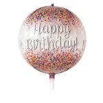 Balon din Folie Metalizata, Embo, Figurina Rotunda 4D, Model Happy Birthday, Tema Aniversare, 24 x 63 cm, Ambalaj Individual, Pai inclus, Umflare cu Aer sau Heliu, Maro